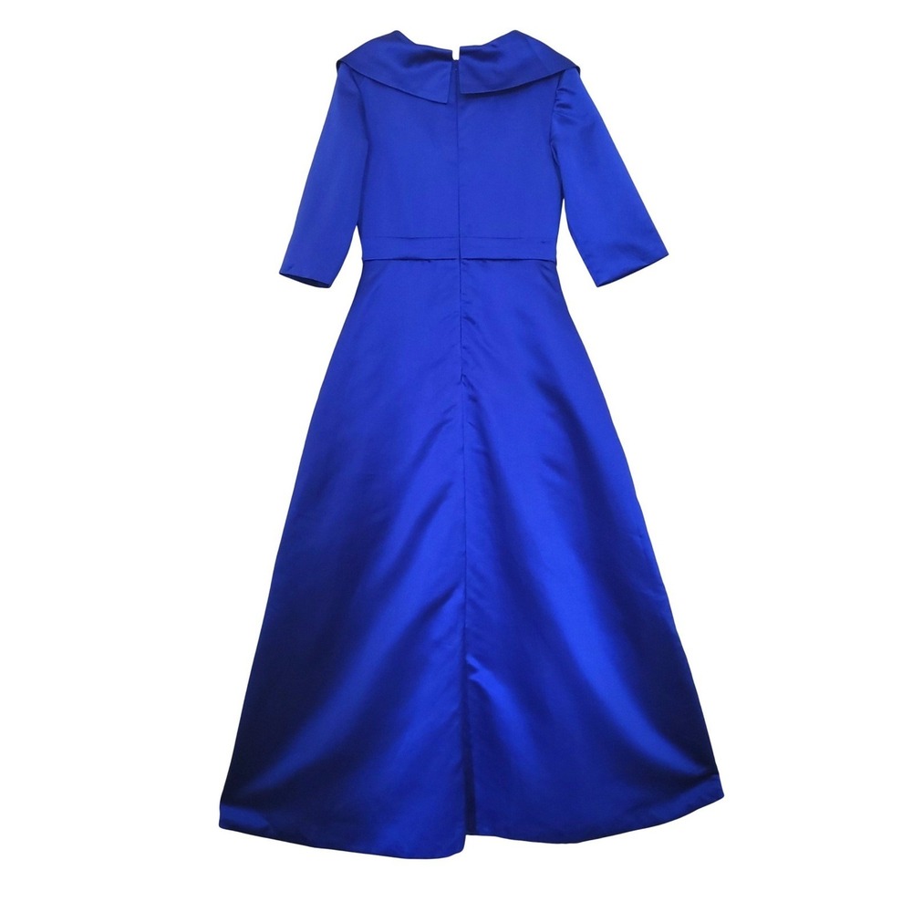 Glamora Royal Blue Satin Sheath Embroidered Sequin Gown Portrait Collar Train 8 - Picture 7 of 16